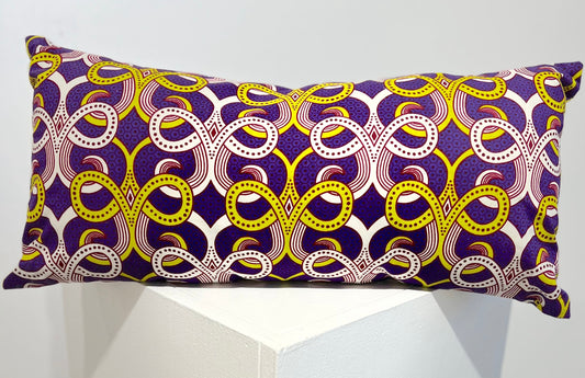 Throw pillow, Ankara fabric (purple and lime green)