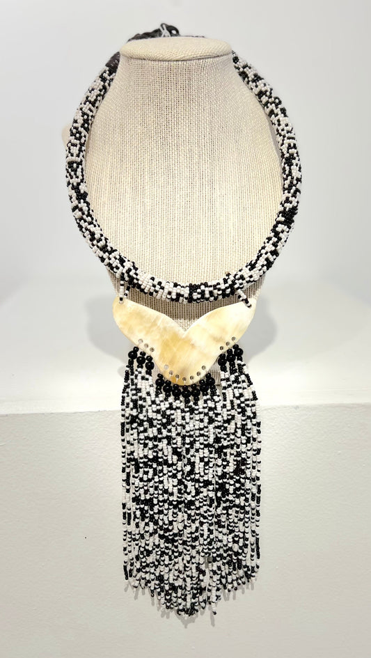 Beaded Shell Necklace, Black & White